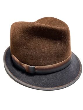 LOUISE GREEN Wool Felt Fedora Trilby Hat Brown Colorblock Unisex